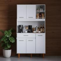 Armário Multiuso 5 Portas com Gaveta Nichos e Espaço para Microondas, Ideal para Organização