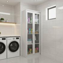 Armário Multiuso 60cm com 2 Portas de Vidro e 3 Prateleiras Am Branco