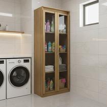 Armário Multiuso 60cm com 2 Portas de Vidro e 3 Prateleiras Am