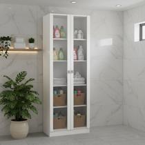 Armário Multiuso 60cm com 2 Portas de Vidro e 4 Prateleiras Am Branco Armário Multiuso 60cm com 2 Portas de Vidro e 4 Prateleiras Am Branco