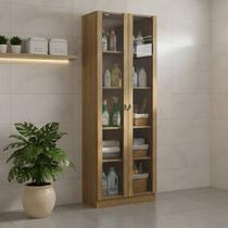 Armário Multiuso 60cm com 2 Portas de Vidro e 4 Prateleiras Am Marrom/Amêndoa