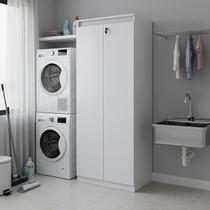 Armário Multiuso 60cm com 3 Prateleiras 2 Portas e Chave Am Branco