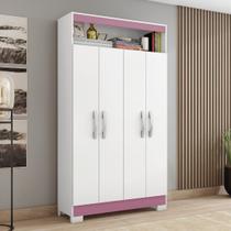 Armário Multiuso 93cm 4 Portas 1 Nicho Tóquio Notável Branco/Rosa