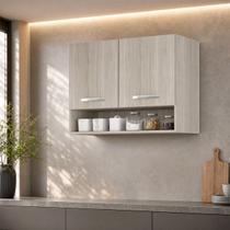 Armario Multiuso Aereo 2 Portas 80cm Montado Modulado MDF Cor:Amadeirado Cinza