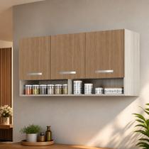 Armario Multiuso Aereo 3 Portas 120cm Montado Modulado MDF Cor:Amadeirado Cinza e Marrom