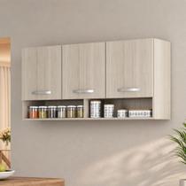 Armario Multiuso Aereo 3 Portas 120cm Montado Modulado MDF Cor:Amadeirado Cinza