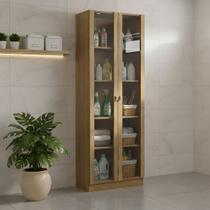 Armário Multiuso com 2 Portas de Vidro e 5 Prateleiras MDP Branco Tecnomobili Cor:Amêndoa