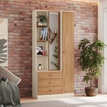 Armário Multiuso Com Espelho 3 Gavetas e 2 Portas - Doha Off White / Nature