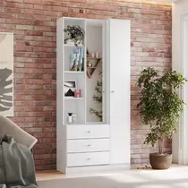 Armário Multiuso Doha Ambiente com Espelho 2 Portas 3 Gavetas Branco Brilho - Henn