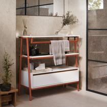 Armário Multiuso Gabinete Banheiro Industrial 1 Gaveta Thor Branco Cedro com Bronze - Rede Móveis Armário Multiuso Gabinete Banheiro Industrial 1 Gaveta Thor Branco Cedro com Bronze - Rede Móveis