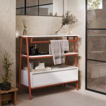 Armário Multiuso Gabinete Banheiro Industrial 1 Gaveta Thor Branco com Bronze - Rede Móveis Armário Multiuso Gabinete Banheiro Industrial 1 Gaveta Thor Branco com Bronze - Rede Móveis