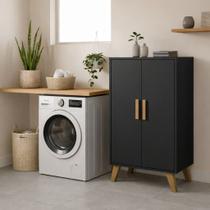Armário Multiuso Guarda Roupas 2 portas Lavanderia Mobe Cor Preto - MJM Casa dos Moveis Armário Multiuso Guarda Roupas 2 portas Lavanderia Mobe Cor Preto - MJM Casa dos Moveis