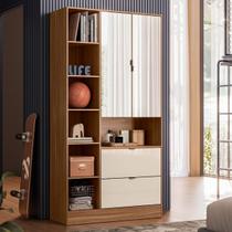 Armário Multiuso Joy 2 Portas 2 Gavetas com Espelho Amêndola Touch/Off White - Demóbile
