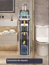 Armário Multiuso Lavanderia PVC Torre 3 Gavetas Fumê Suporte Papel Higiênico Apartamento Compacto