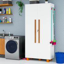 Armário Multiuso p/ Lavanderia c/ 2 Portas Pés em Madeira Cor:Branco Armário Multiuso p/ Lavanderia c/ 2 Portas Pés em Madeira Cor:Branco