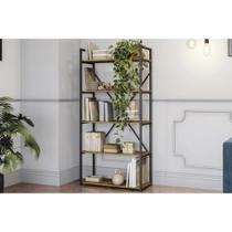 Armário Multiuso Sala Industrial Alta LI006 c/ 5 Prateleiras Freijo/Preto - Kappesberg Armário Multiuso Sala Industrial Alta LI006 c/ 5 Prateleiras Freijo/Preto - Kappesberg