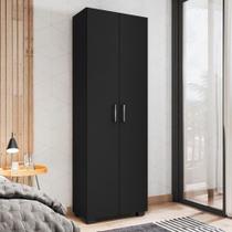 Armário Multiuso Samara Preto TX Com Portas Grandes E 6 Prateleiras 188cm MDP Armário Multiuso Samara Preto TX Com Portas Grandes E 6 Prateleiras 188cm MDP