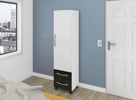 Armário Multiuso Sapateira - 6 Prateleira + 2 gaveta Com 1 Porta - Branco Com Preto Armário Multiuso Sapateira - 6 Prateleira + 2 gaveta Com 1 Porta - Branco Com Preto