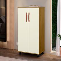 Armário Multiuso Sapateira Quarto Com Rodinhas Naiara Cor - Madeirado / Off - MJM Casa dos Móveis