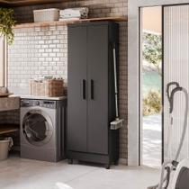 Armário Multiuso Slim 2 Portas C/ Suporte Preto Fosco - Bela Móveis Armário Multiuso Slim 2 Portas C/ Suporte Preto Fosco - Bela Móveis
