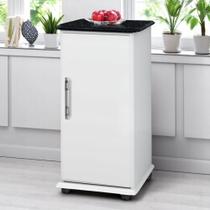 Armário Multiuso Vitória Na Cor Branco C/ Tampo Tipo Marmorizado C/ 1 Porta E Rodinhas - B.I.H