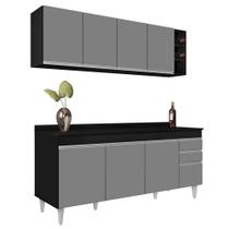 Armário Nevada e Balcão 180cm com Tampo Dallas Preto/Cinza - Lumil