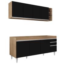 Armário Nevada e Balcão para Pia 180cm Dallas Cast/Preto - Lumil