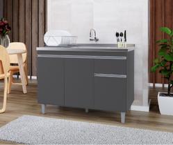 Armário P/ Pia Inox 120cm Cinza 3 Portas 1 Gaveta S/ Tampo - Pop