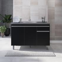 Armário P/ Pia Inox 120cm Preto 3 Portas 1 Gaveta S/ Tampo