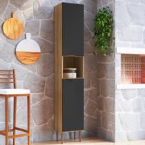 Armário Paneleiro 2 Portas 1 Nicho 35cm Veneza Modulada Cinza/Mel/Grafite