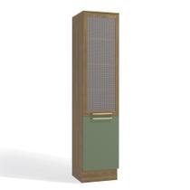 Armário Paneleiro Simples com Tela Cozinha 240 x 50 cm 2 Portas 5 Prateleiras Marrom Madeira Verde
