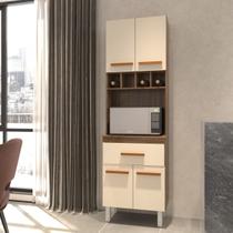 Armário Paneleiro Vivian com Adega 4 Portas 1 Gaveta Cozinha Compacta Savana Off White