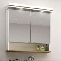 Armário para Banheiro 80cm com 02 portas e luminárias LED Cewal Branco/Mel