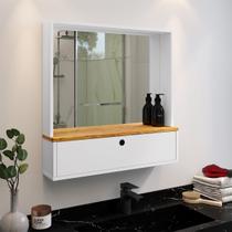 Armário Para Banheiro Com Espelho Amplo - Branco/Nature