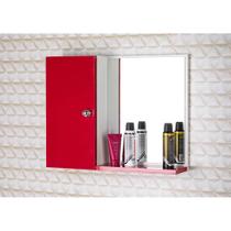 Armario Para Banheiro Com Espelho Cor Vermelho E Branco - Mercado das Prateleiras