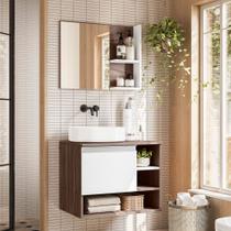 Armário Para Banheiro com Espelho França Nogal e Branco - Celta Móveis