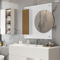 Armário Para Banheiro Com Espelho Redondo Mariana Decore - Cor: Branco / Ripado- Lojas G2
