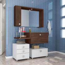 Armário Para Banheiro com Espelho Vicenza Nogal e Branco - Celta Móveis