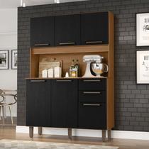 Armário para Cozinha 6 Portas 2 Gavetas 120cm Preto/Cinamomo/Catedral