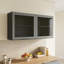 Armário para Cozinha Aéreo 120cm 2 Portas com Vidro Etna Grafite