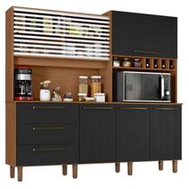 Armário para Cozinha Kit Mega 6 Portas 3 Gavetas Cinamomo Preto Catedral Fosco - Zanzini Armário para Cozinha Kit Mega 6 Portas 3 Gavetas Cinamomo Preto Catedral Fosco - Zanzini