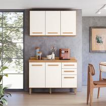Armario para Cozinha Modulada 2 Peças com Balcão com Tampo e Armário Aéreo Amore Bege/Freijo/Off White