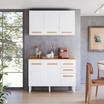 Armario para Cozinha Modulada 2 Peças com Balcão com Tampo e Armário Aéreo Amore Branco Armario para Cozinha Modulada 2 Peças com Balcão com Tampo e Armário Aéreo Amore Branco