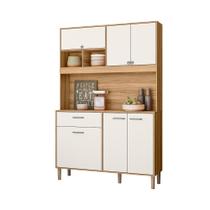 Armário Para Cozinha Pequena 6 Portas 1 Gaveta 120 cm Freijó Off White Cristal Erva Doce Nicioli