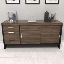 Armário para Escritório 2 Portas 3 Gavetas Charuto/Preto - Artany Móveis