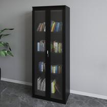 Armário para Escritório Alto 2 Portas de Vidro 4 Prateleiras MDP Preto Linha ME Armário para Escritório Alto 2 Portas de Vidro 4 Prateleiras MDP Preto Linha ME