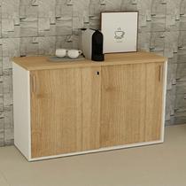 Armário para Escritório Baixo 120cm x 74cm com 2 Portas de Correr e Chave Corporate Branco/Carvalho Treviso