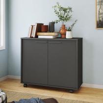 Armário para Escritório Baixo 2 Portas 1 Prateleira com Rodízios Preto