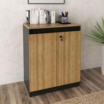 Armário para Escritório Baixo 2 Portas com Chave Me4149 Amêndoa/Preto - Tecno Mobili Armário para Escritório Baixo 2 Portas com Chave Me4149 Amêndoa/Preto - Tecno Mobili