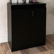 Armário para Escritório Baixo 2 Portas com Chave Me4149 Preto - Tecno Mobili Armário para Escritório Baixo 2 Portas com Chave Me4149 Preto - Tecno Mobili
